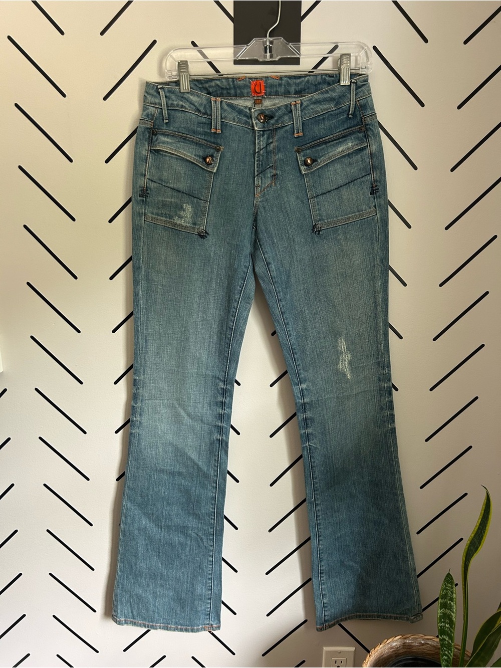 U By Yanuk Jeans Womens Blue Denim Cotton Stretch Pockets Flare Leg Y2K